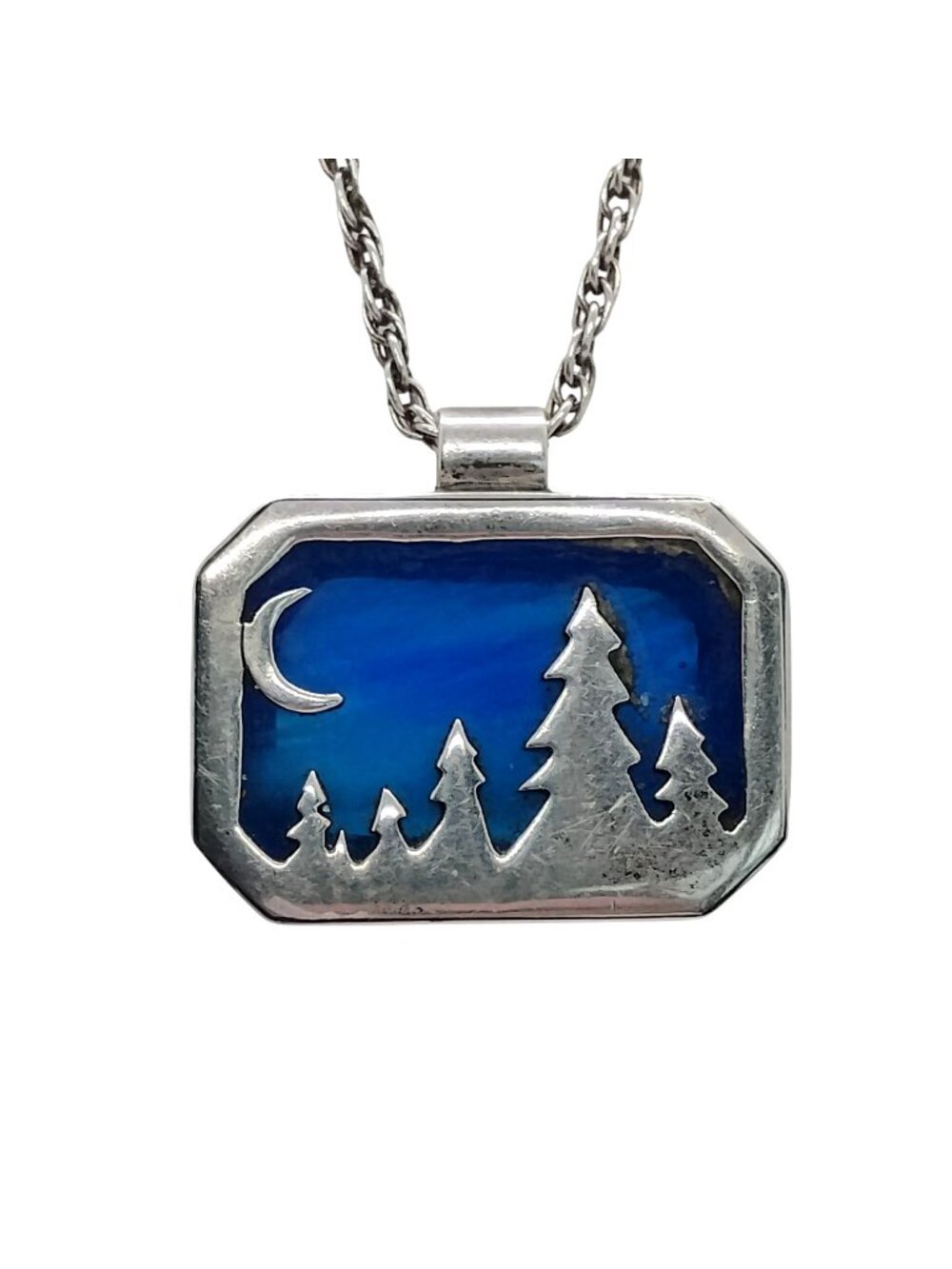 Stained Glass Sterling Silver Overlay Pendant Necklace Night Sky 21" Chain
